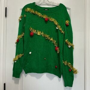 🎄 Ransom XL “Tinsel Christmas Tree” Ugly Christmas Sweater – Green & Gold
